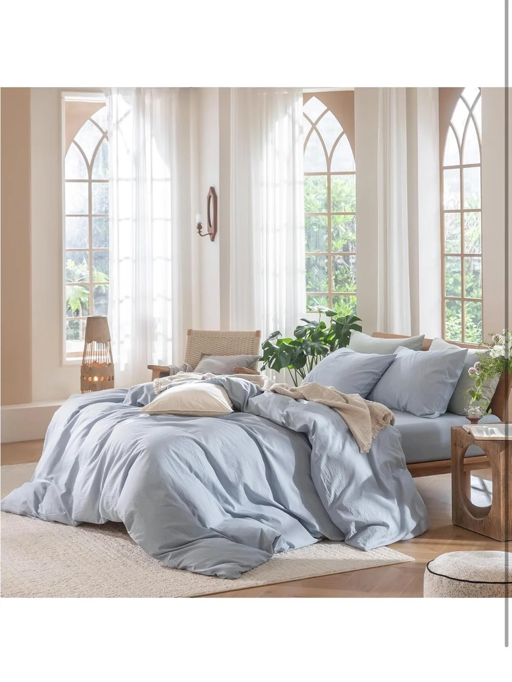 NEW MooMee 100% Washed Cotton Bedding Duvet Cover Set. Cornflower Blue, King